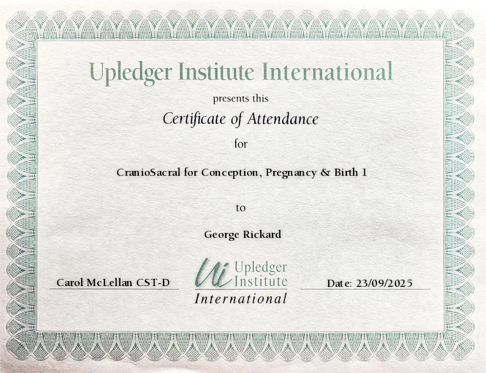 Certificate in craniosacral therapy for conception, pregnancy and birth